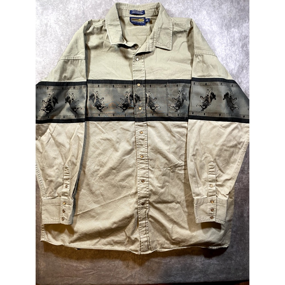 Panhandle Slim Western Shirt Men 2XL XXL‎ Brown Pearl Snap Bucking Bronco Cowboy